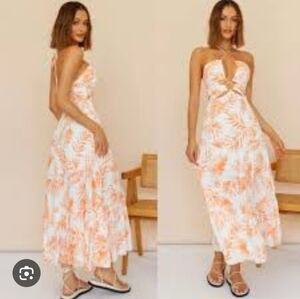 PEARL SEA Chic Orange and White Floral Dress